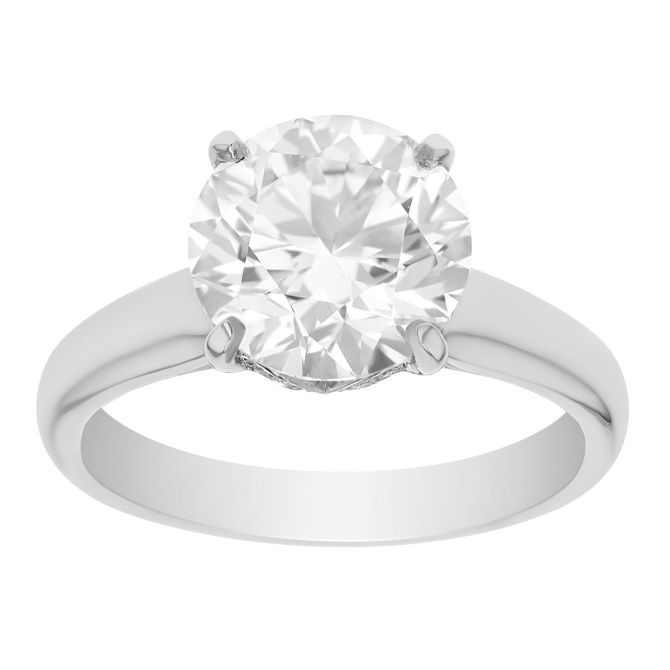 Round Diamond & Hidden Halo Engagement Ring in Platinum, 3.10 cttw