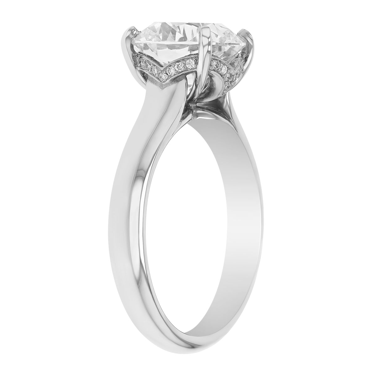 Round Diamond & Hidden Halo Engagement Ring in Platinum, 3.10 cttw