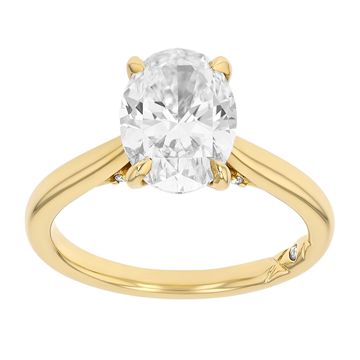 Oval Diamond Engagement Ring with Hidden Diamond Accent in Yellow Gold, 2.29 cttw