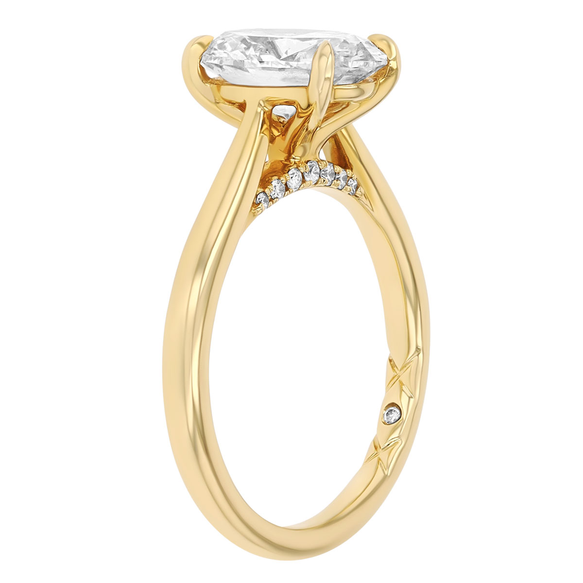 Oval Diamond Engagement Ring with Hidden Diamond Accent in Yellow Gold, 2.29 cttw