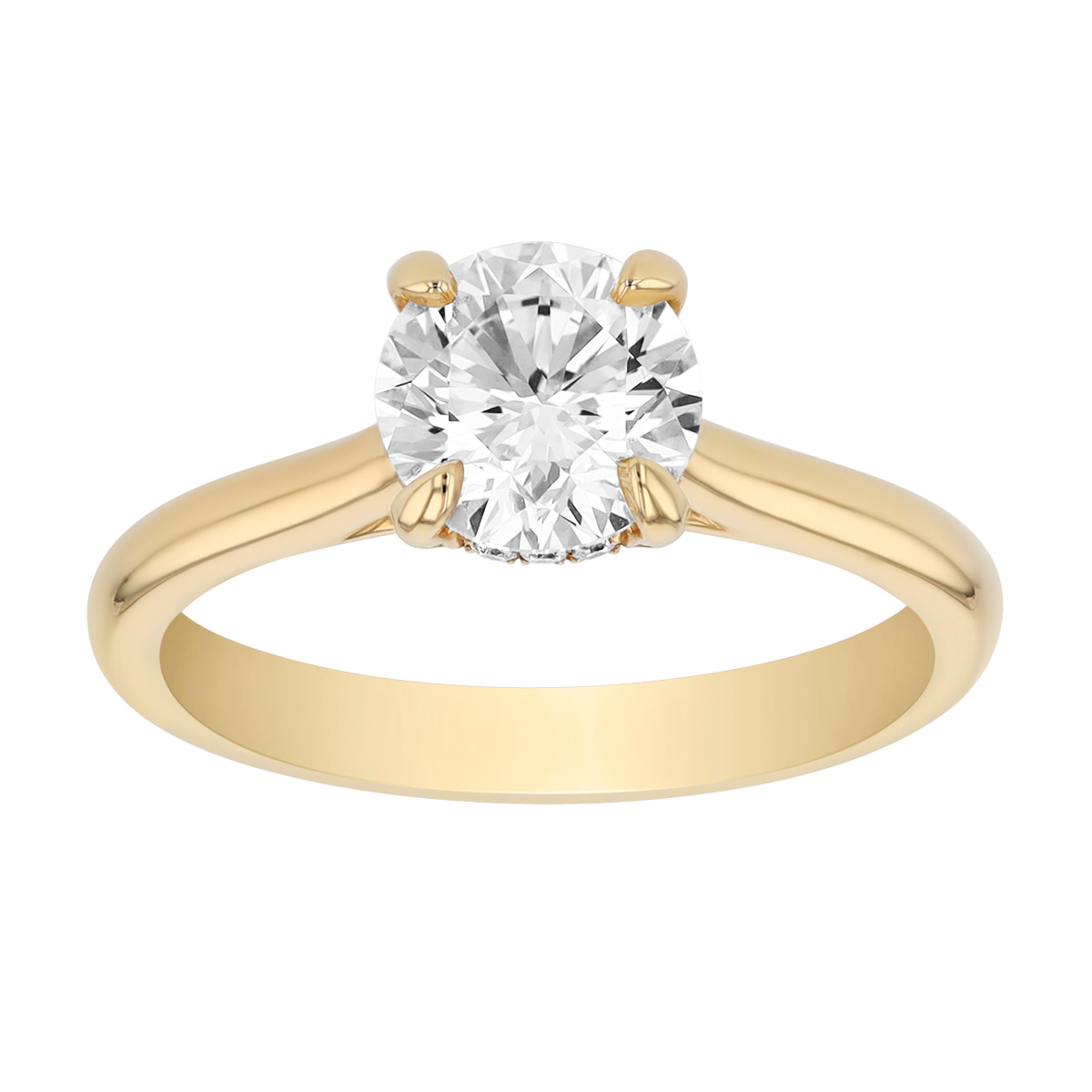 Round Diamond & Hidden Halo Engagement Ring in Yellow Gold, 1.35 cttw