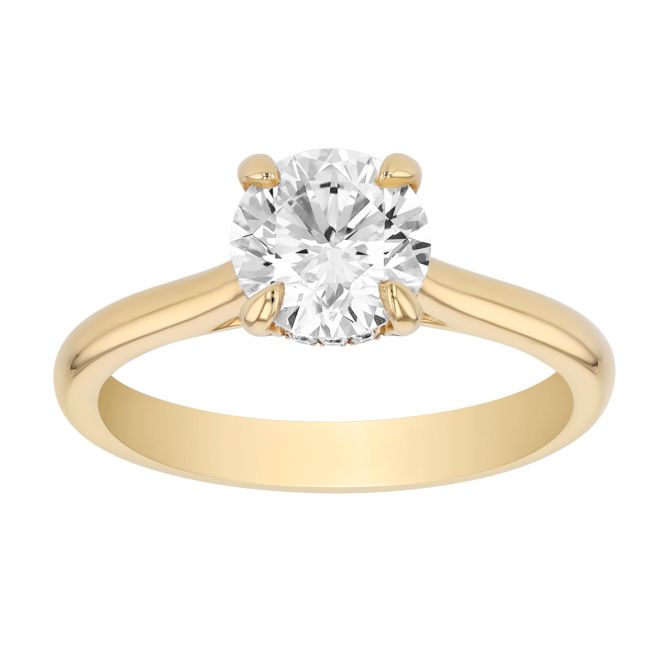 Round Diamond & Hidden Halo Engagement Ring in Yellow Gold, 1.35 cttw