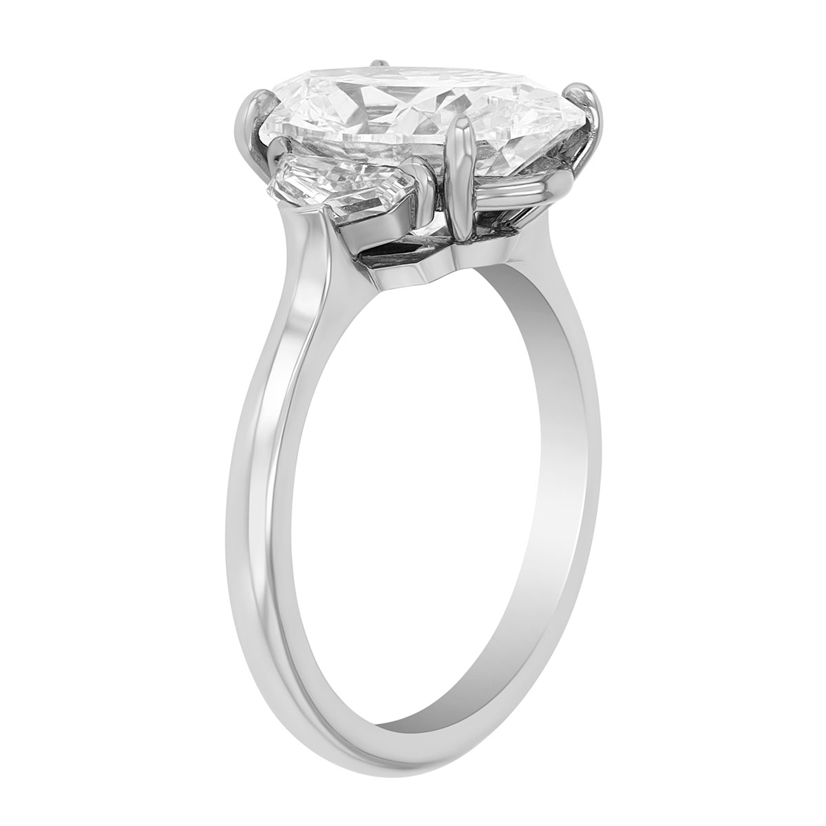 Oval & Epaulet Diamond 3 Stone Engagement Ring in Platinum, 4.69 cttw