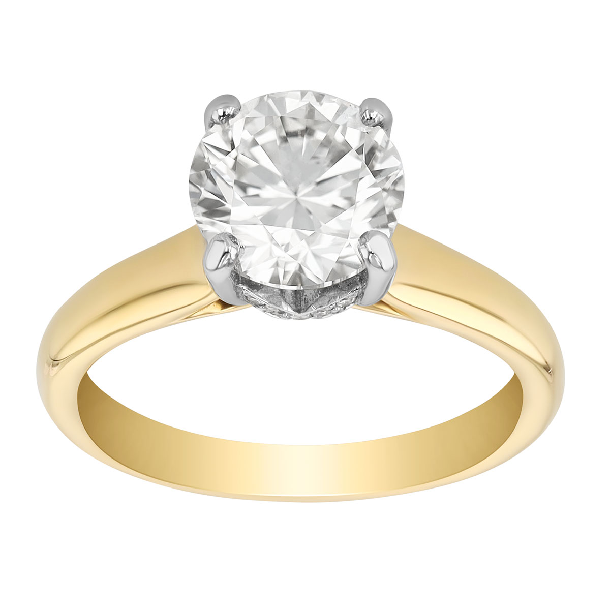 Round Diamond & Hidden Halo Engagement Ring in Yellow Gold, 2.07 cttw