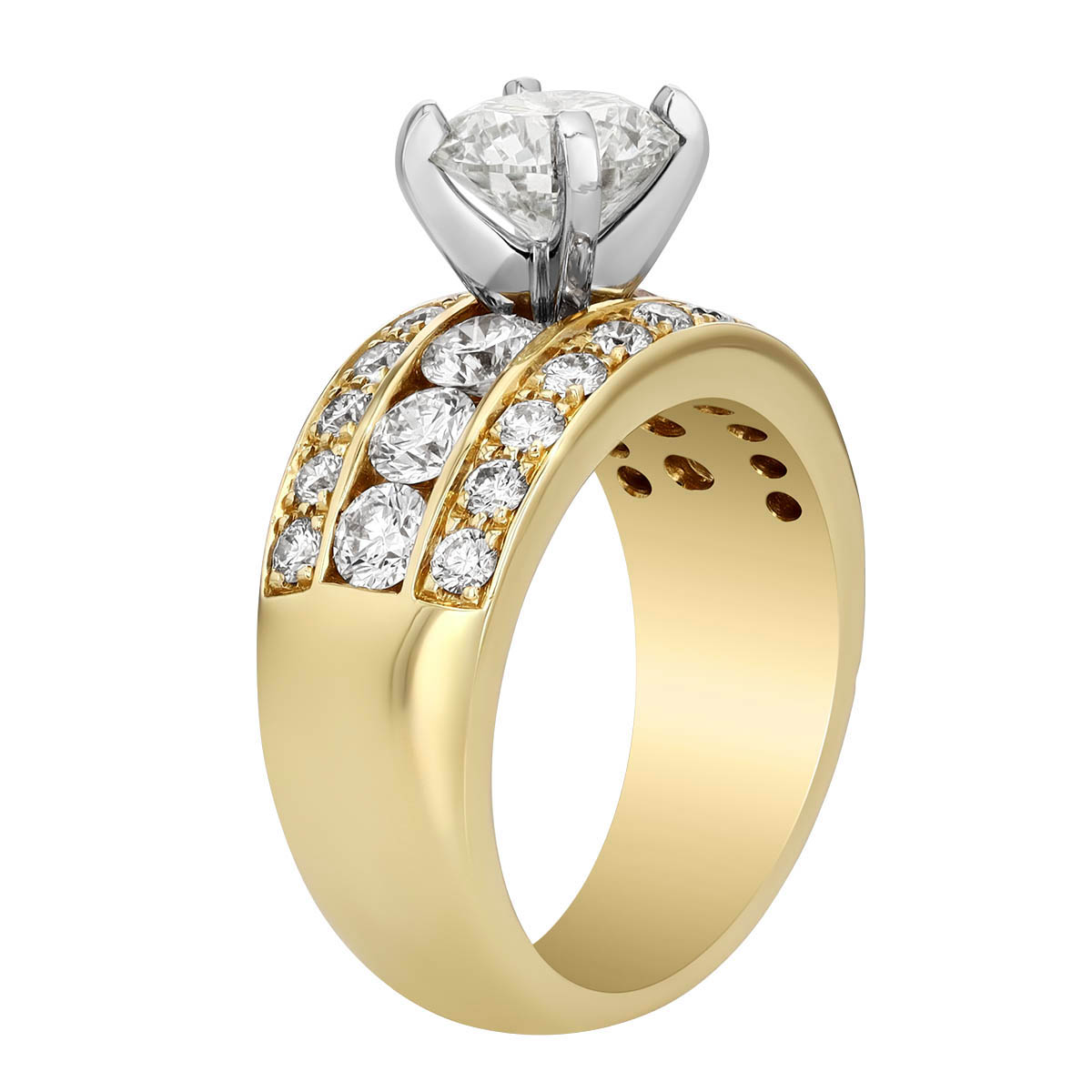 Round Diamond 3 Row Engagement Ring in Two Tone, 3.00 cttw, Size 6.5