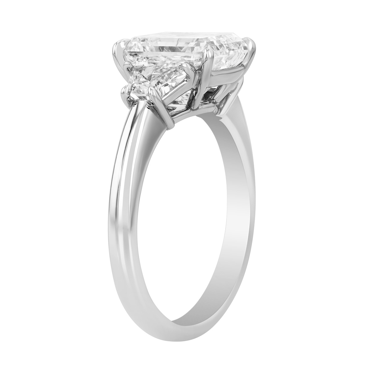 Radiant & Trapezoid Cut Diamond 3 Stone Engagement Ring in Platinum, 4.03 cttw