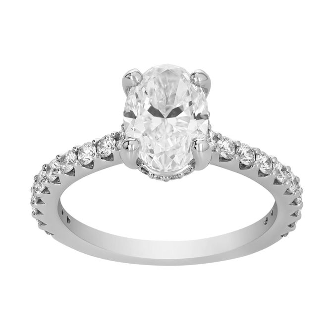 Oval Diamond & Hidden Halo Engagement Ring in White Gold, 1.90 cttw, Size 5.75