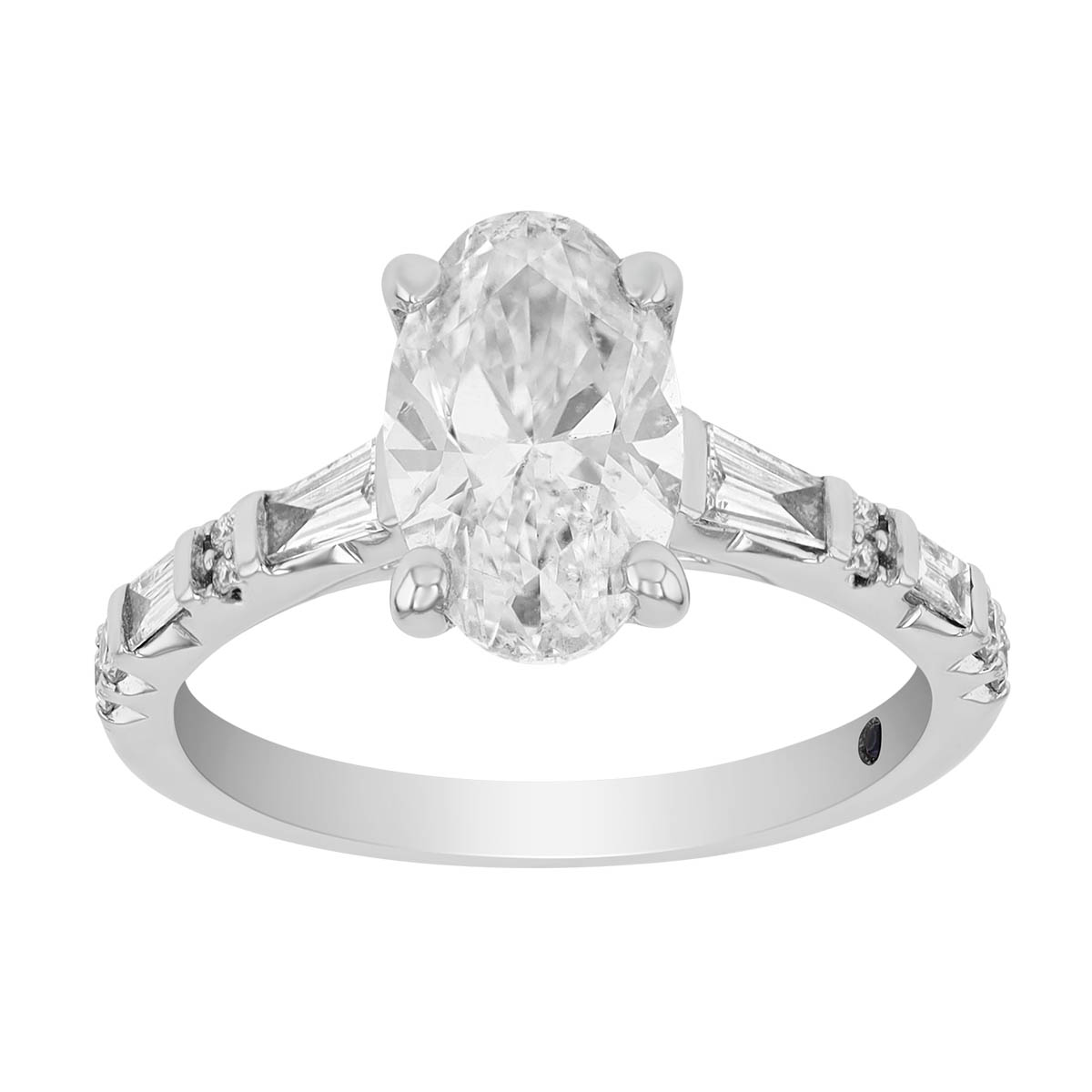 Oval & Mixed Shape Diamond Side Stone Engagement Ring in White Gold, 2.54 cttw, Size 6.5