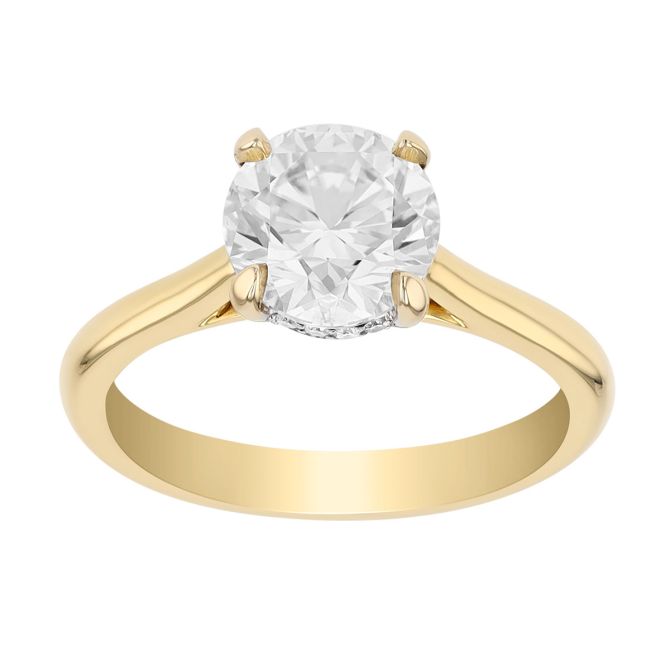 Round Diamond & Hidden Halo Engagement Ring in Yellow Gold, 2.03 cttw