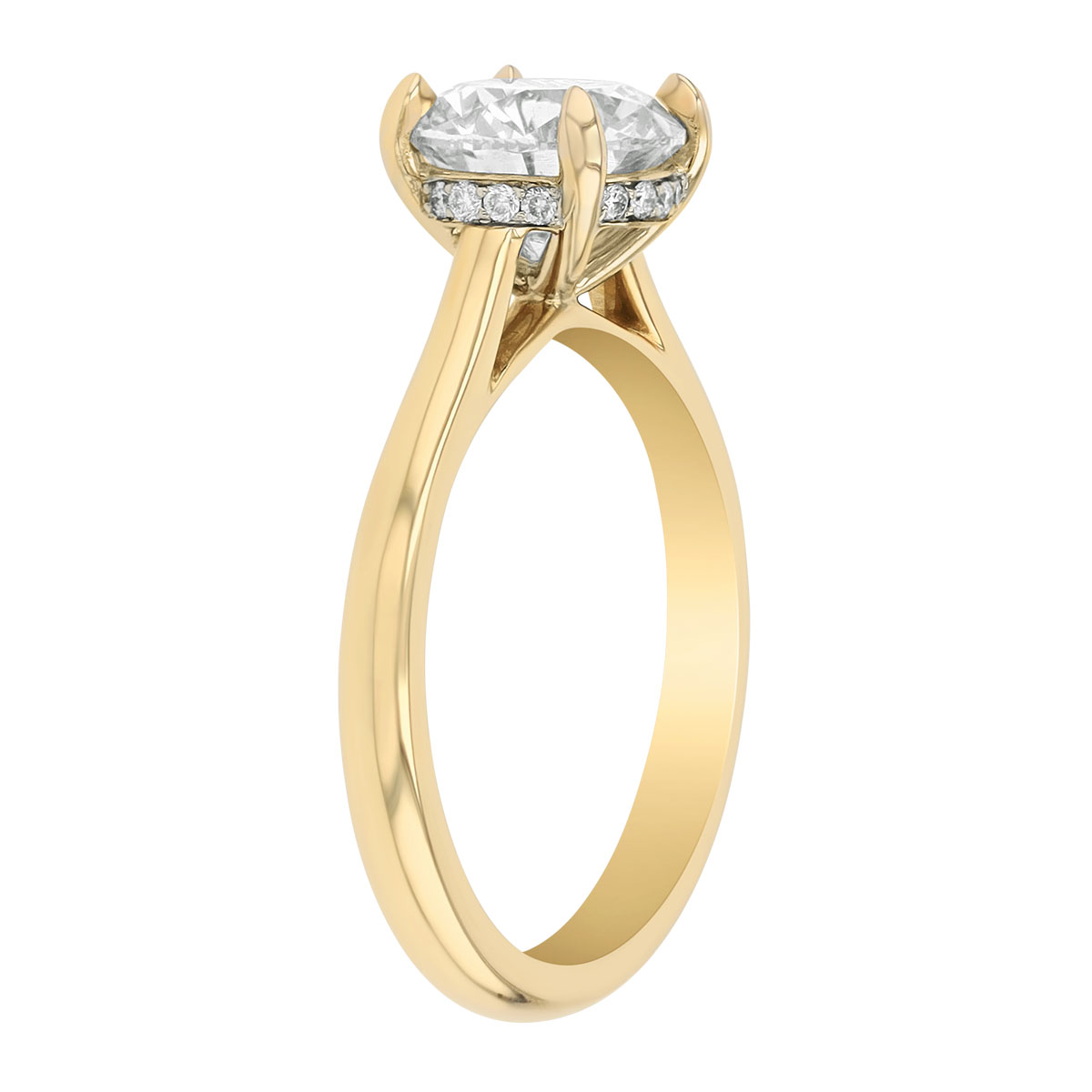 Round Diamond & Hidden Halo Engagement Ring in Yellow Gold, 2.03 cttw