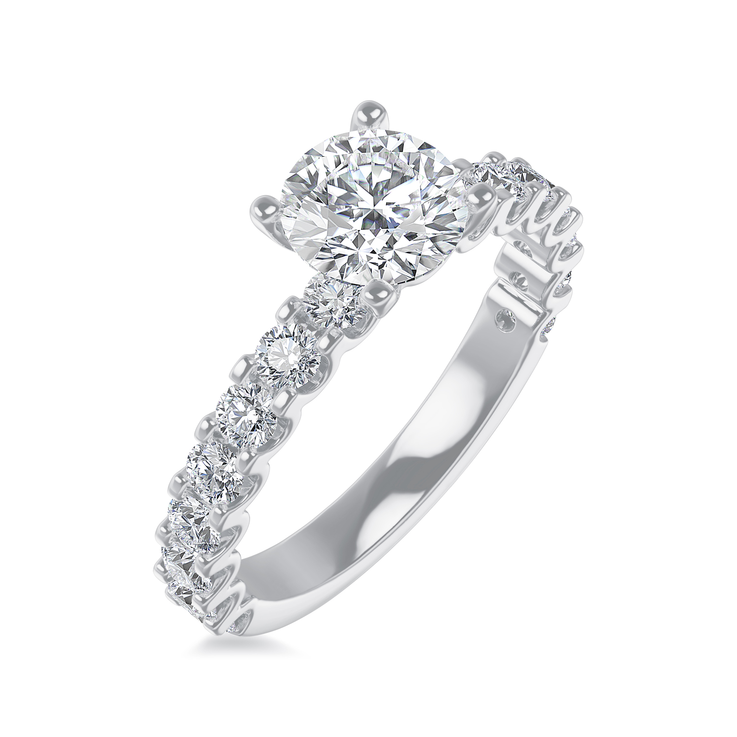 ALTR Lab-Grown Round Diamond & Side Stone Engagement Ring in White Gold, 2.50 cttw, Size 6.5