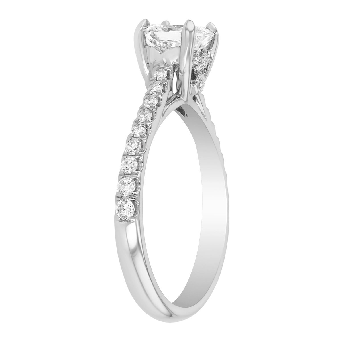 Radiant Cut Diamond & Side Stone Engagement Ring in White Gold, 1.27 cttw, Size 6.5