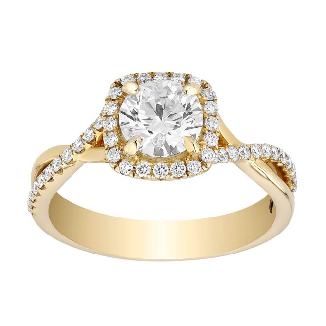 Lab-Grown Round Diamond & Halo Twist Engagement Ring in Yellow Gold, 1.41 cttw