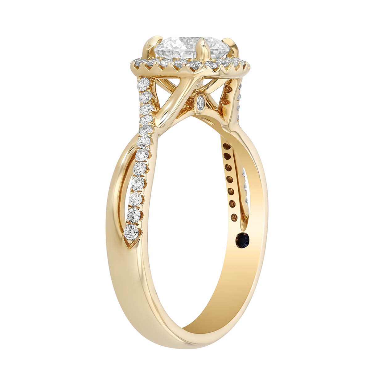 Lab-Grown Round Diamond & Halo Twist Engagement Ring in Yellow Gold, 1.41 cttw