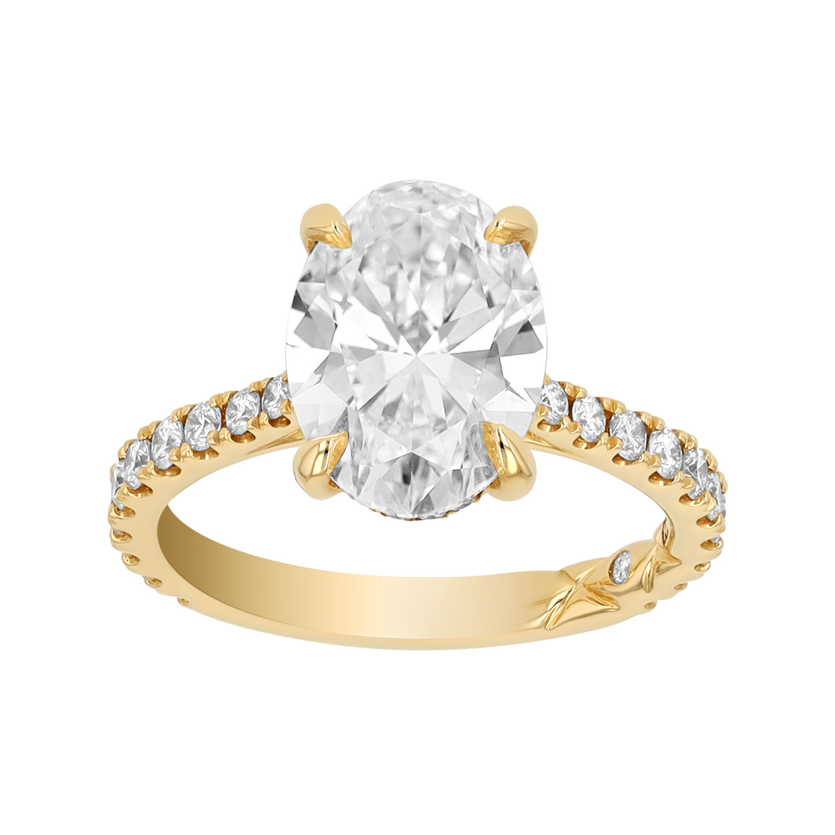 Lab-Grown Oval Diamond & Hidden Halo Engagement Ring in Yellow Gold, 2.48 cttw, Size 3.75