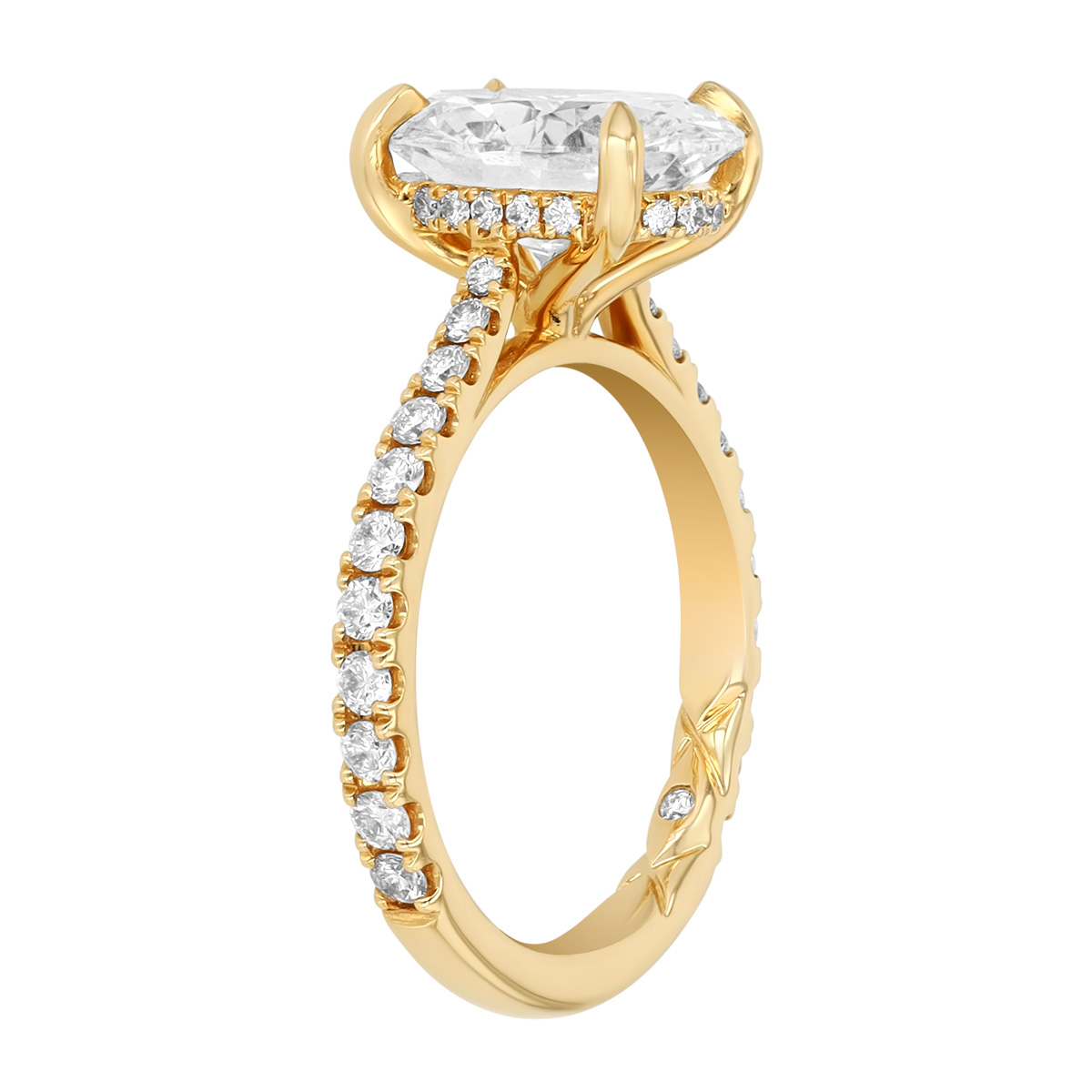 Lab-Grown Oval Diamond & Hidden Halo Engagement Ring in Yellow Gold, 2.48 cttw, Size 3.75