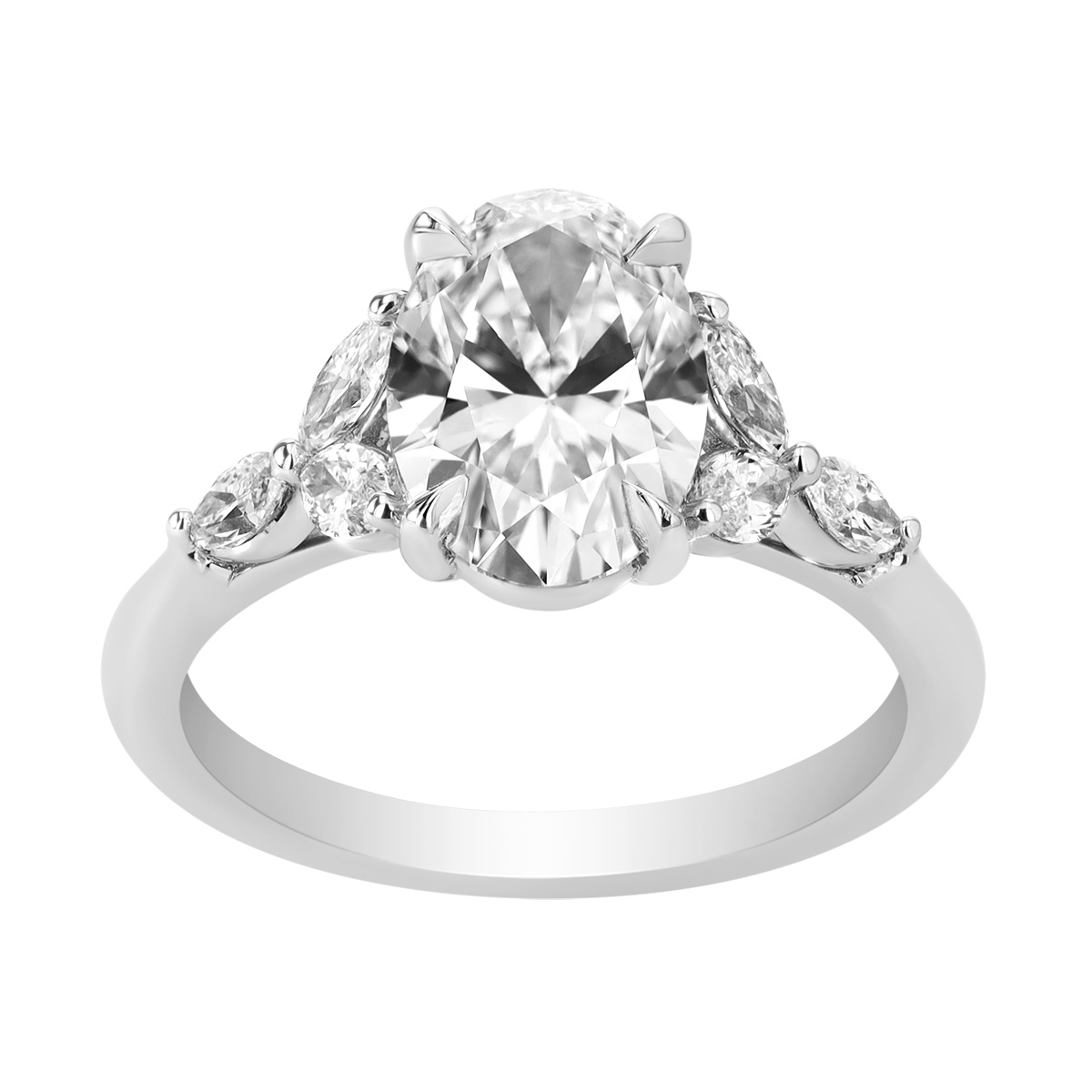 Lab-Grown Oval & Marquise Diamond Engagement Ring in Platinum, 2.46 cttw