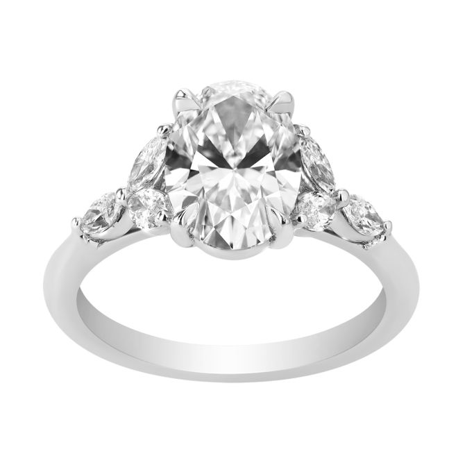 Lab-Grown Oval & Marquise Diamond Engagement Ring in Platinum, 2.46 cttw