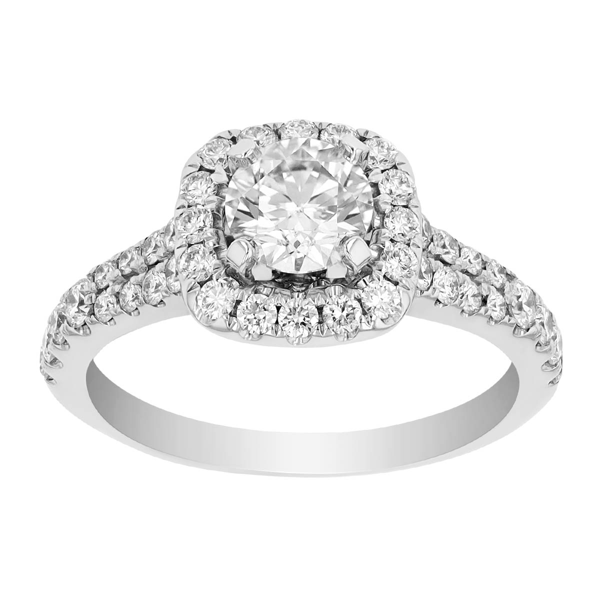 Lab-Grown Round Diamond & Halo Engagement Ring in White Gold, 1.26 cttw
