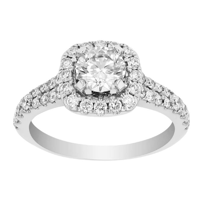 Lab-Grown Round Diamond & Halo Engagement Ring in White Gold, 1.26 cttw