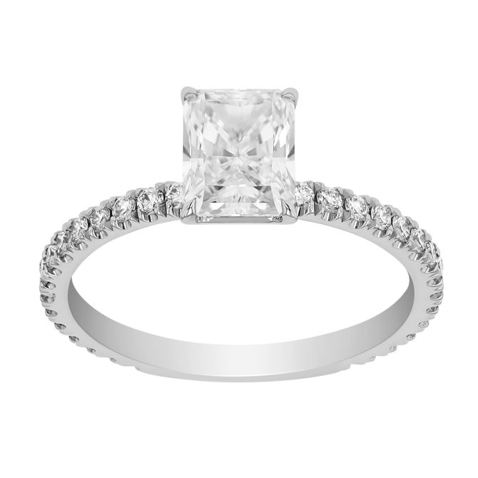 Radiant Cut Diamond & Side Stone Engagement Ring in White Gold, 1.45 cttw, Size 6