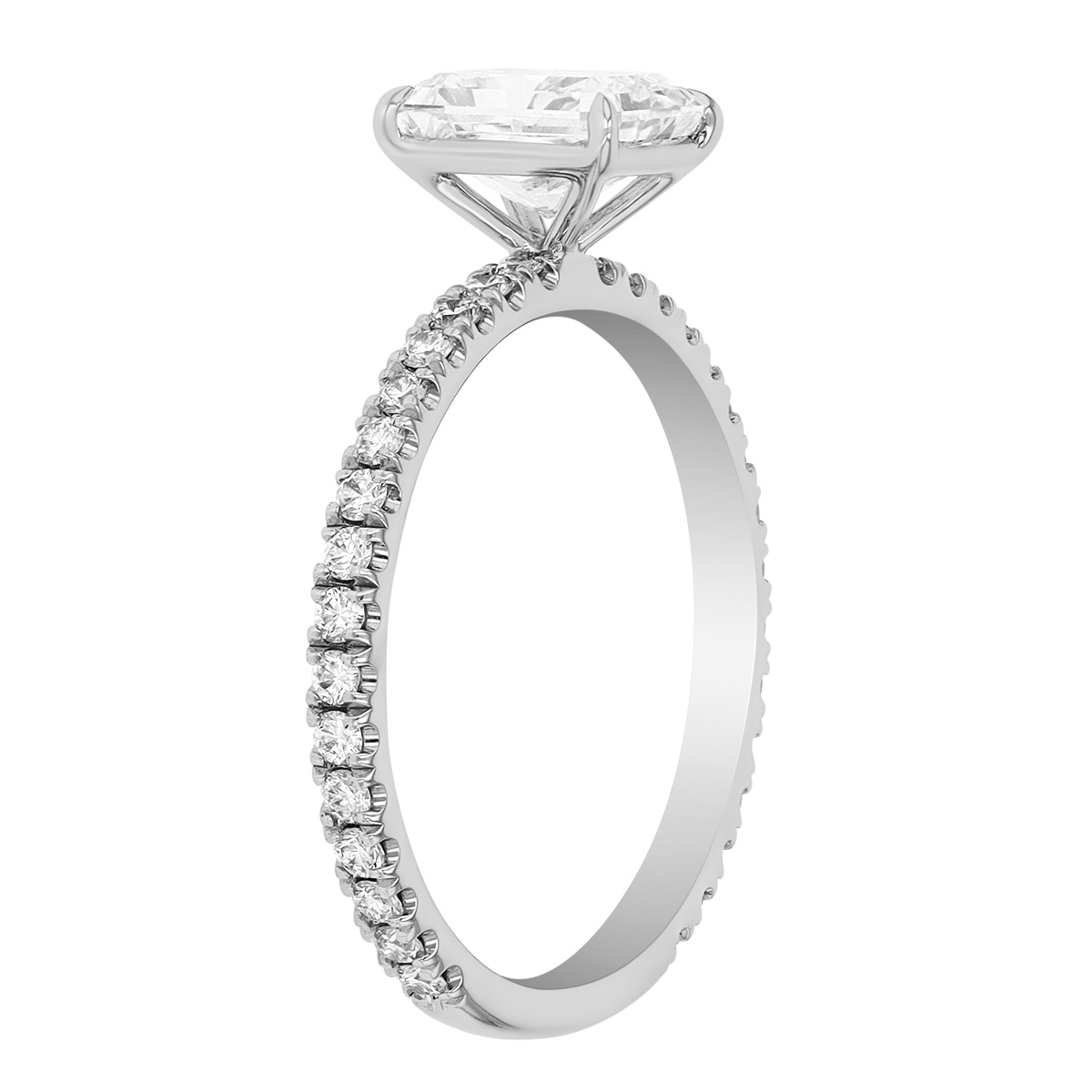Radiant Cut Diamond & Side Stone Engagement Ring in White Gold, 1.45 cttw, Size 6