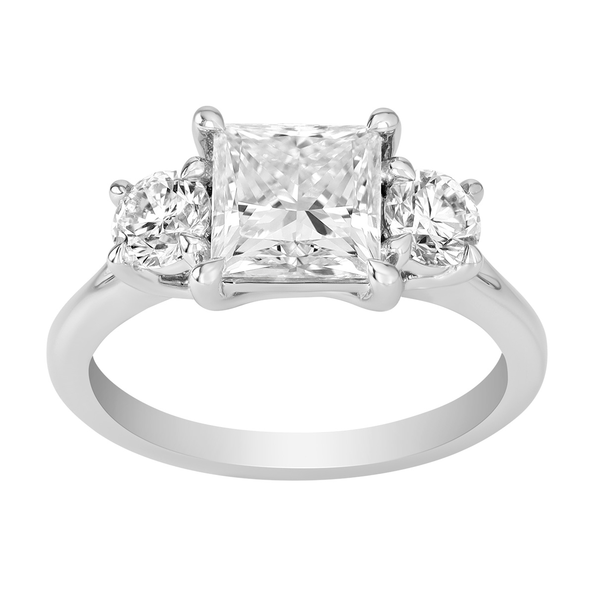 Lab-Grown Princess Cut & Round Diamond 3 Stone Engagement Ring in White Gold, 2.68 cttw