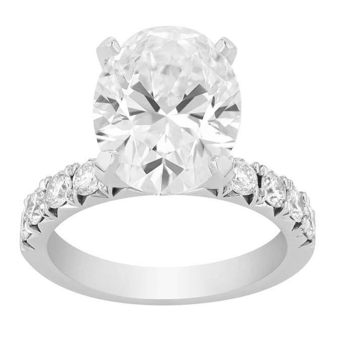 Lab-Grown Oval Diamond & Side Stone Engagement Ring in White Gold, 5.75 cttw