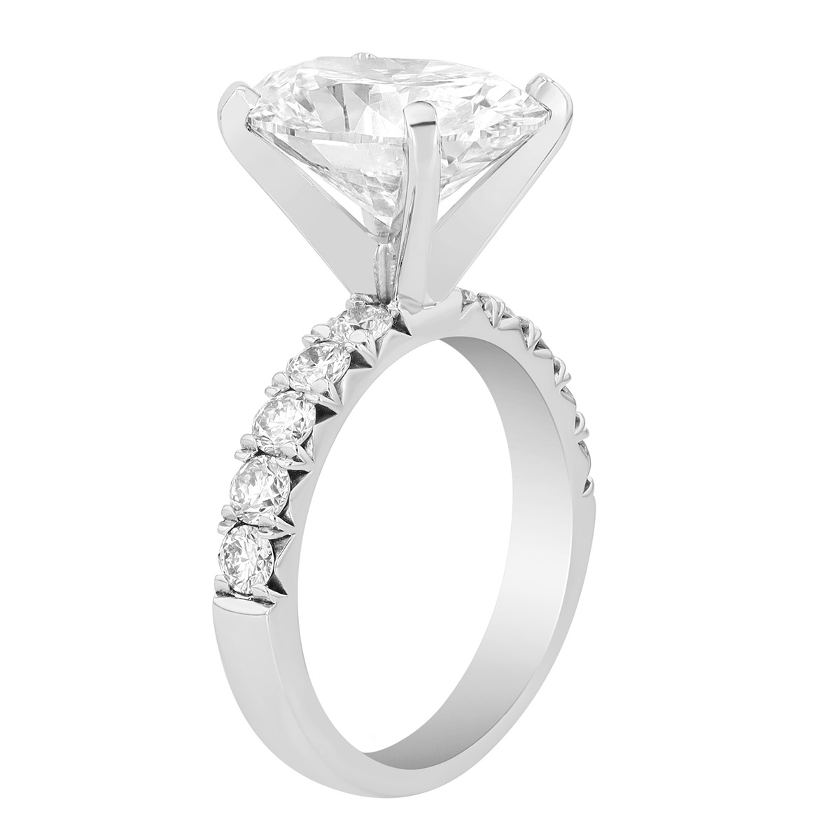 Lab-Grown Oval Diamond & Side Stone Engagement Ring in White Gold, 5.75 cttw