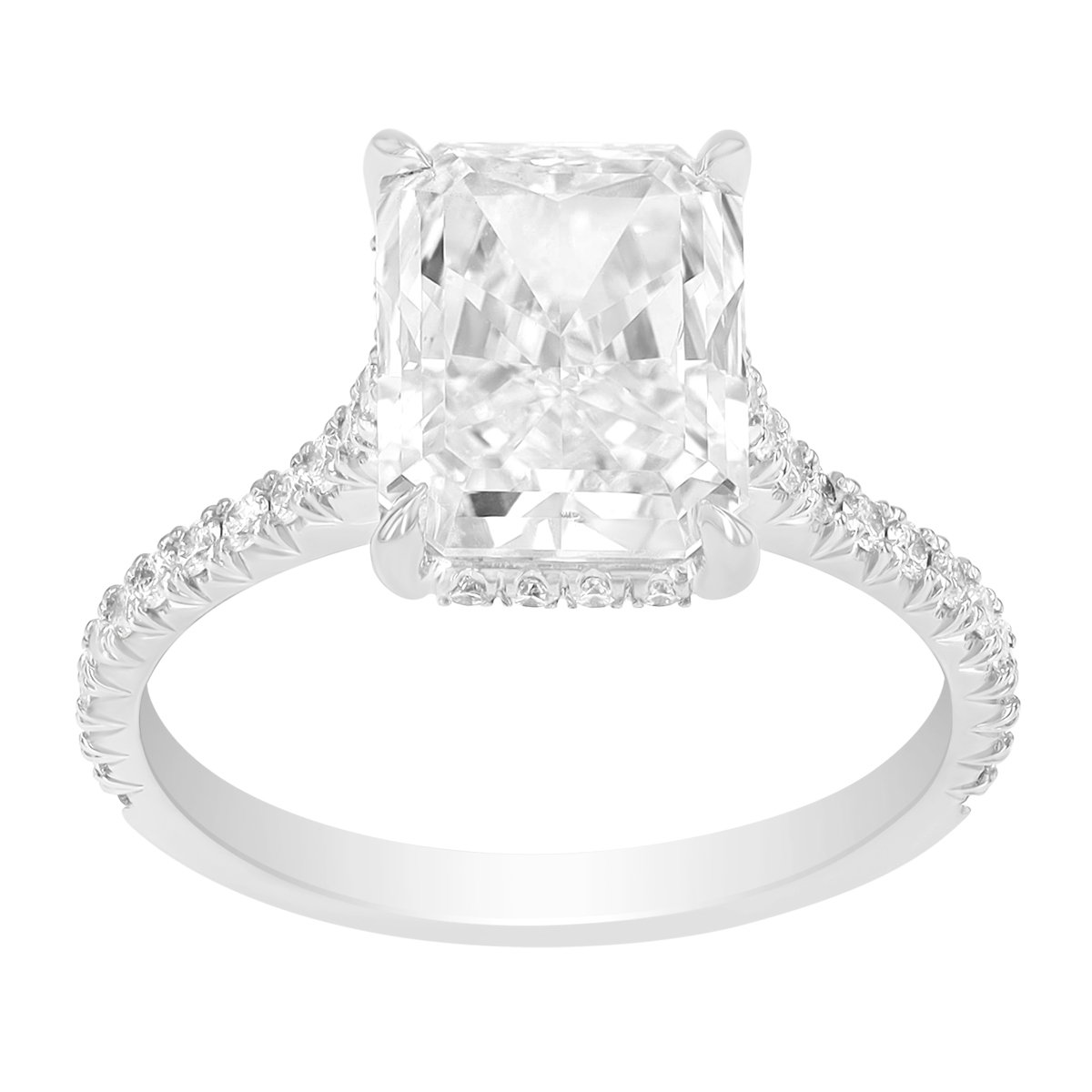 Kwiat Radiant Cut Diamond & Hidden Halo Engagement Ring in Platinum, 3.47 cttw