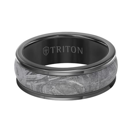 Black Tungsten & Meteorite Inset 8 mm Wedding Band, Size 10