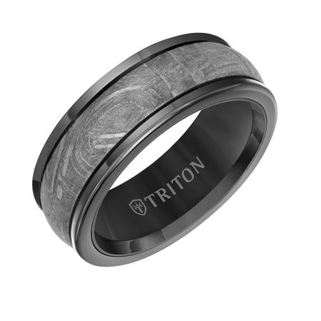 Black Tungsten & Meteorite Inset 8 mm Wedding Band, Size 10