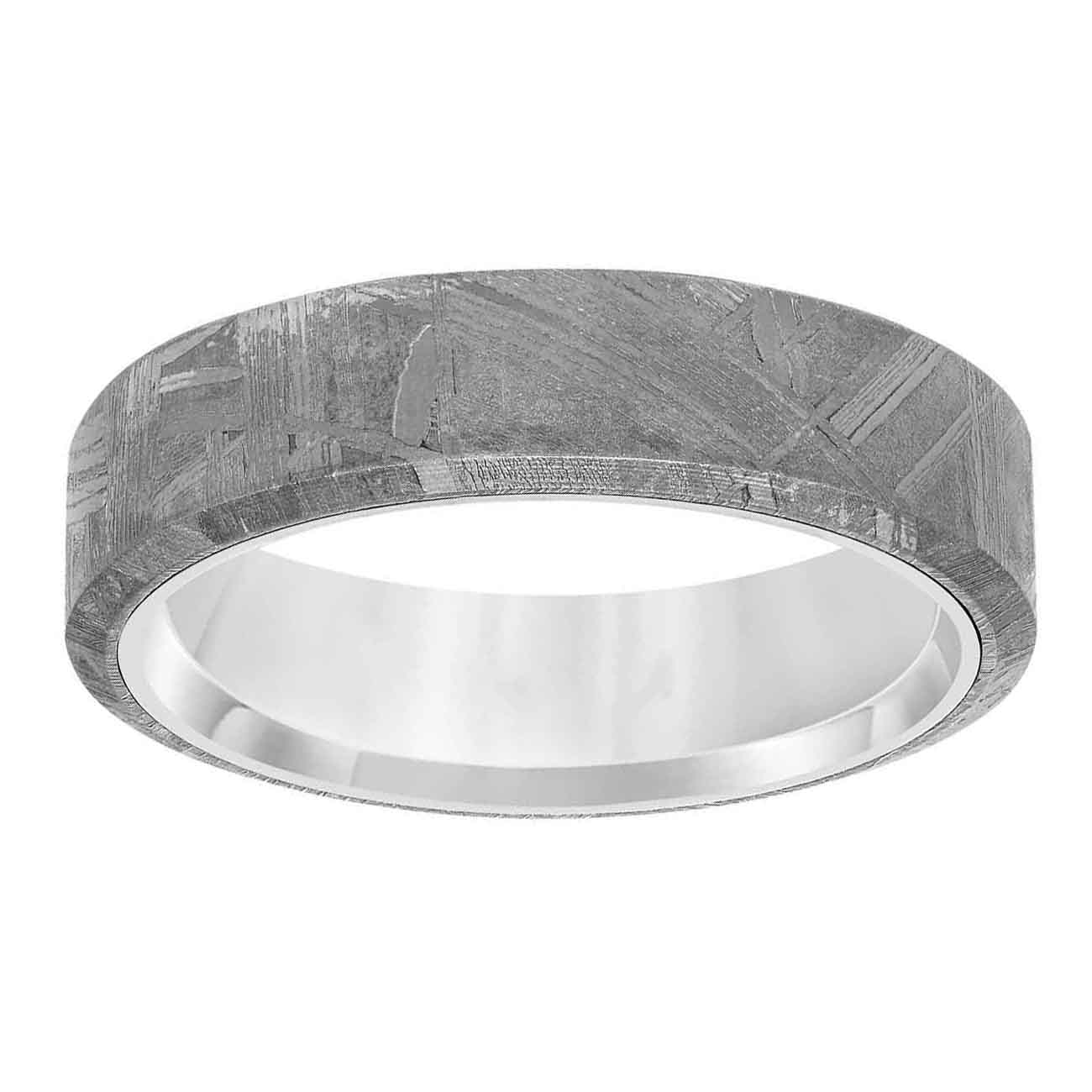 Meteorite & Tungsten Flat Beveled 6 mm Wedding Band, Size 8