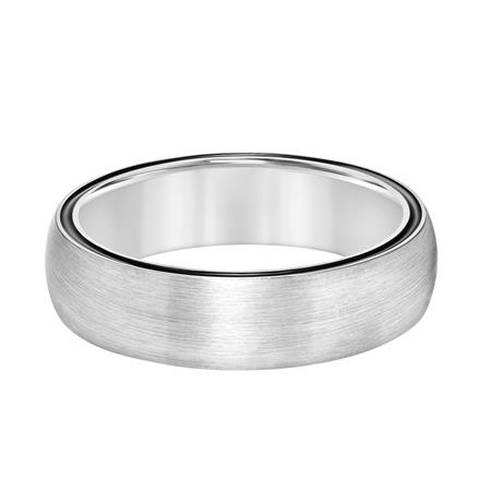 White Gold Crystalline 6 mm Wedding Band with Black Enamel Sidewall, Size 10