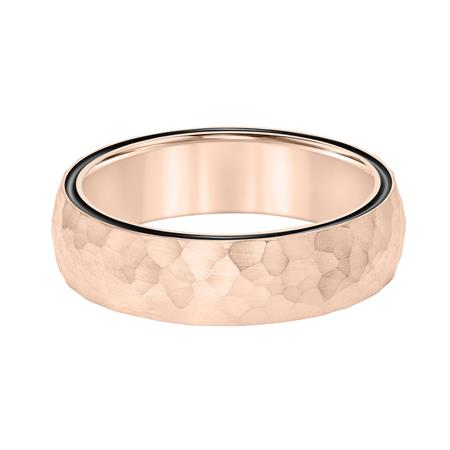 Rose Gold Hammered 6 mm Wedding Band with Black Enamel Sidewall, Size 10