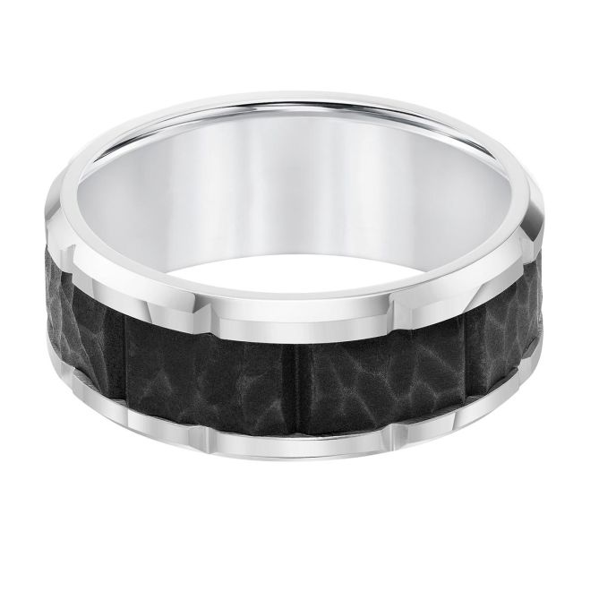 Black & White Tungsten Sandblasted Center 9 mm Wedding Band, Size 10