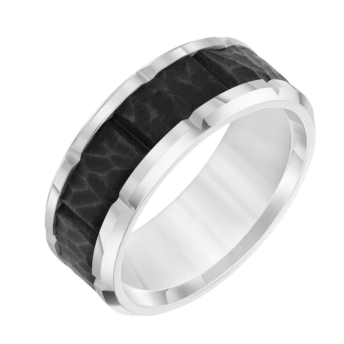 Black & White Tungsten Sandblasted Center 9 mm Wedding Band, Size 10