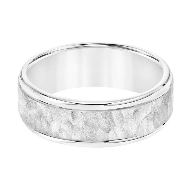 White Gold Comfort Fit Hammered 7.5 mm Wedding Band, Size 10