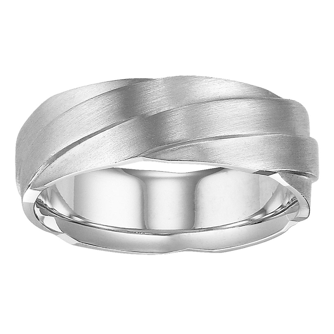 White Gold Satin Twist Pattern Comfort Fit Wedding Band, Size 10