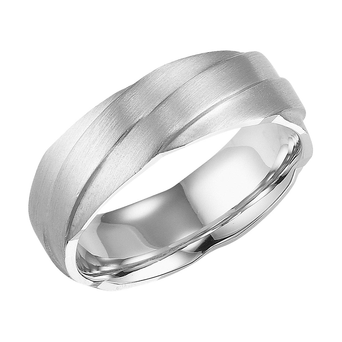 White Gold Satin Twist Pattern Comfort Fit Wedding Band, Size 10