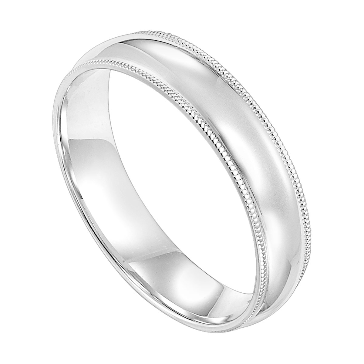 White Gold Comfort Fit Milgrain Edge 5 mm Wedding Band, Size 7
