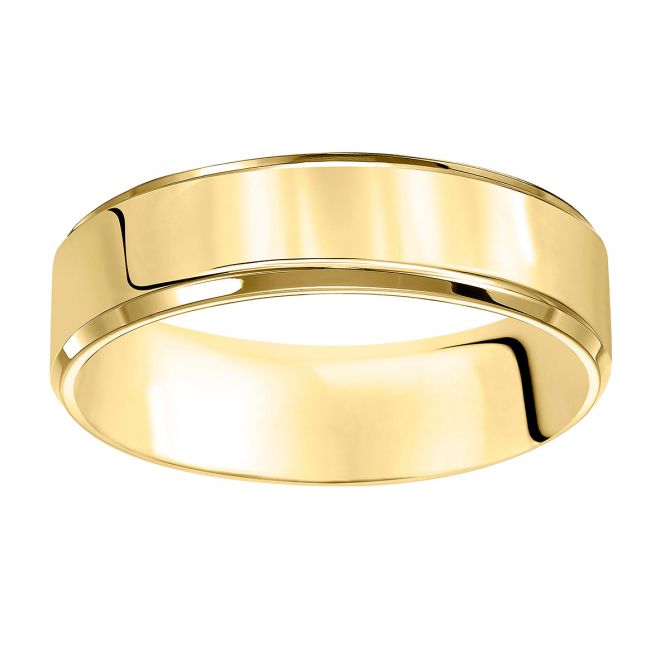 Yellow Gold Comfort Fit Beveled 7 mm Wedding Band, Size 8