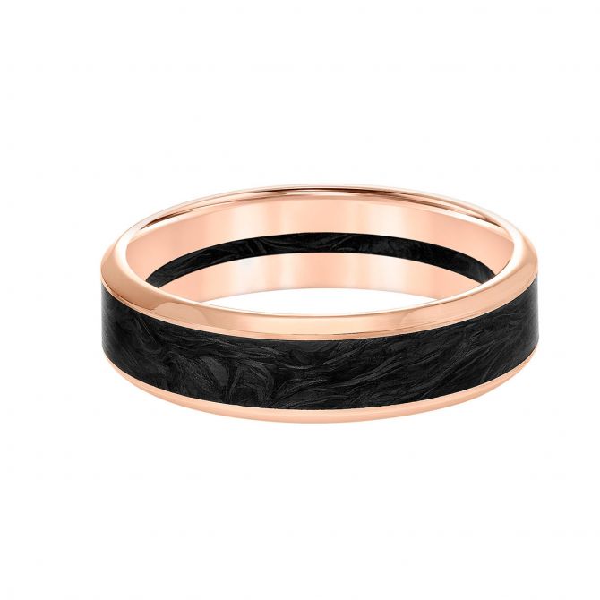 Black Forged Carbon & Rose Gold 6 mm Wedding Band, Size 10