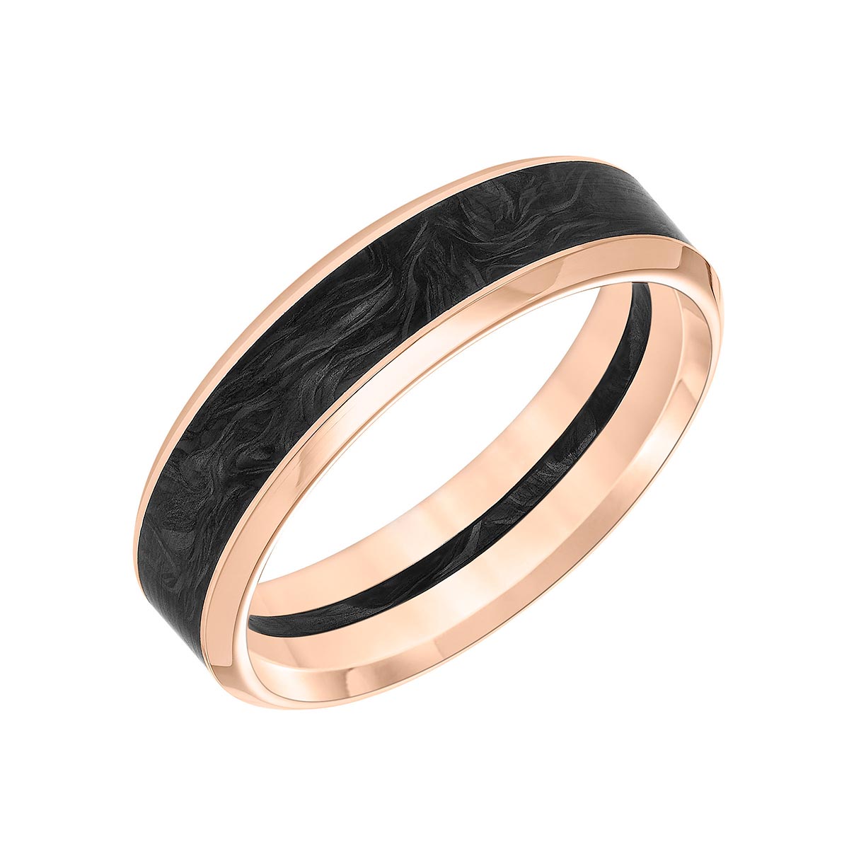 Black Forged Carbon & Rose Gold 6 mm Wedding Band, Size 10