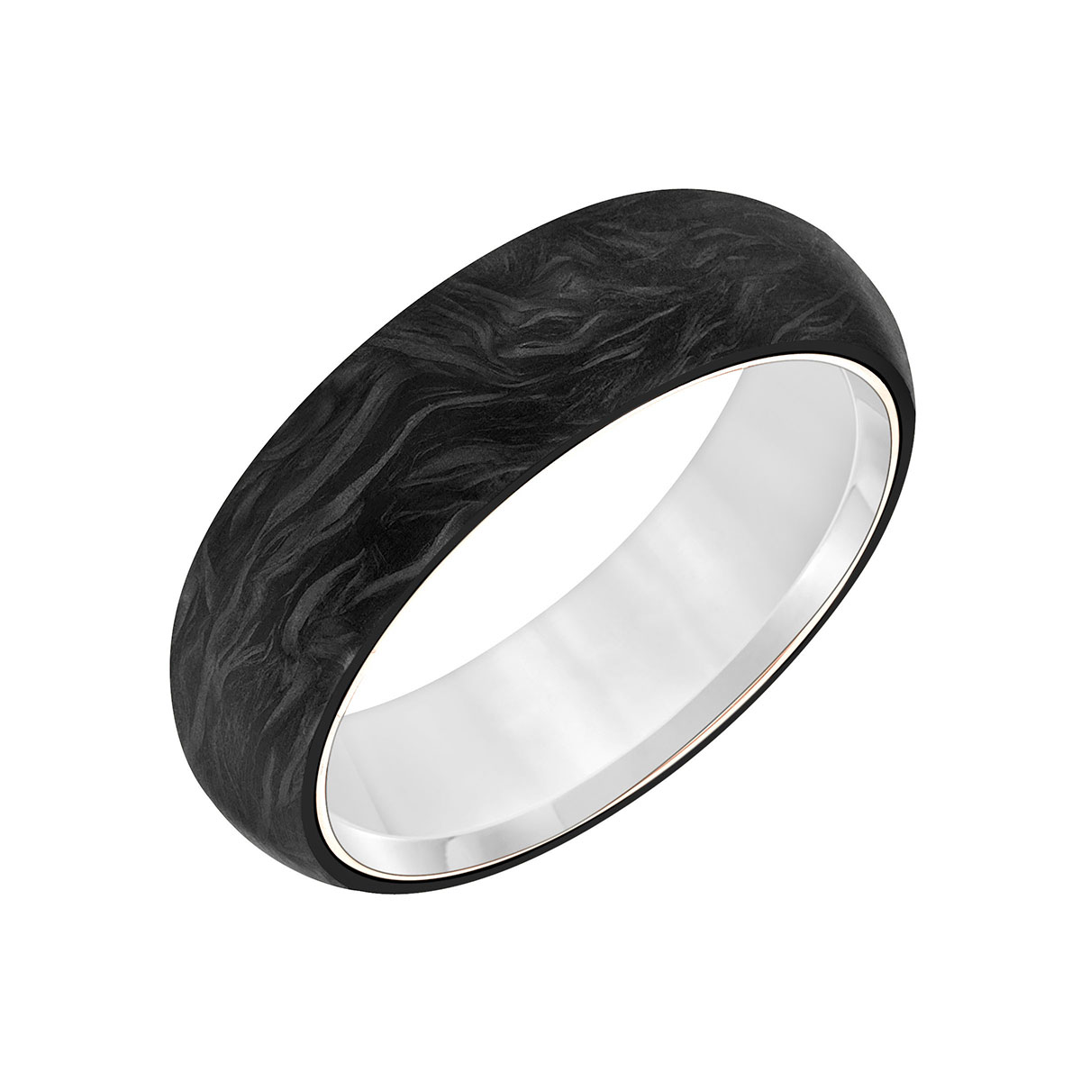 Black Forged Carbon & White Gold Interior 6 mm Wedding Band, Size 10