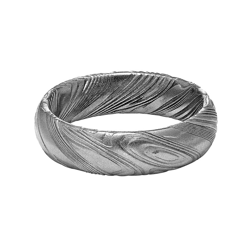Damascus Steel 6 mm Domed Wedding Band, Size 10