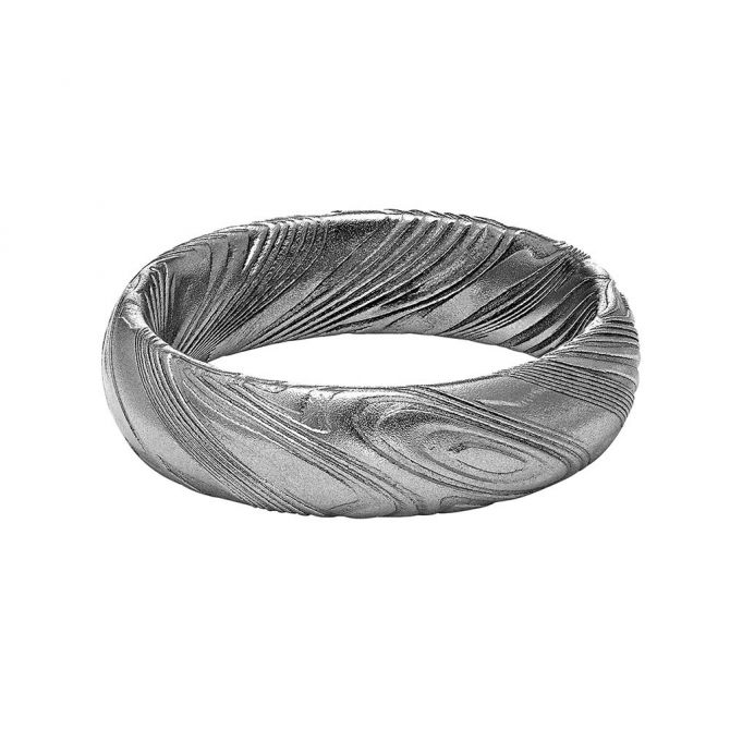 Damascus Steel 6 mm Domed Wedding Band, Size 10