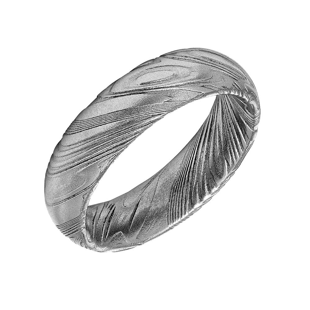 Damascus Steel 6 mm Domed Wedding Band, Size 10