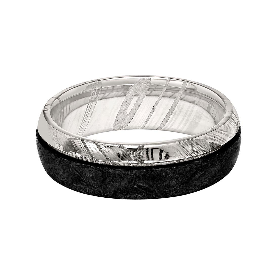 Damascus Steel & Black Forged Carbon 7 mm Wedding Band, Size 10