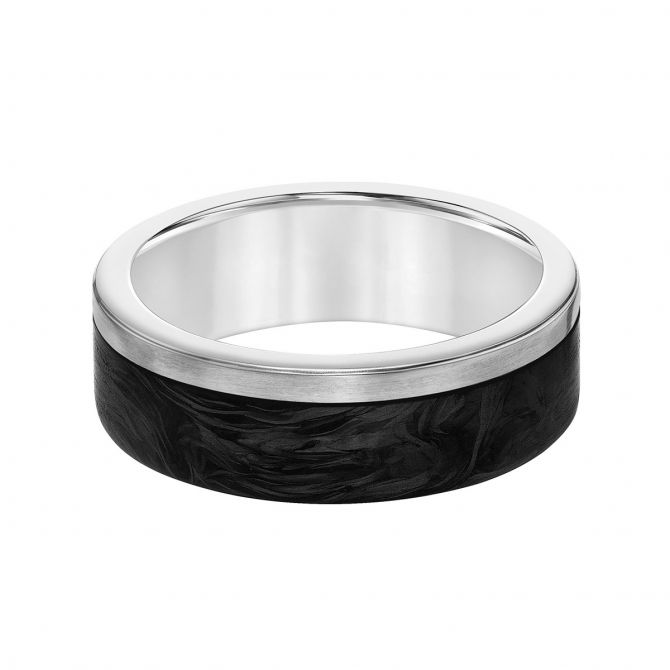 Titanium & Black Forged Carbon 7 mm Flat Wedding Band, Size 10